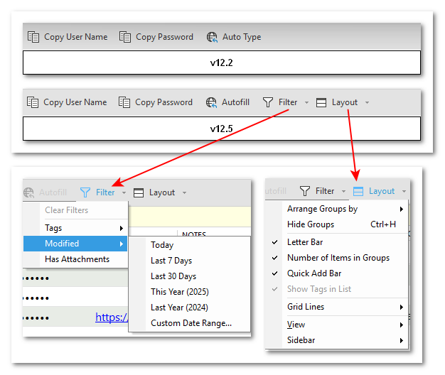 Passwords Main toolbar expanded